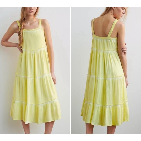 Anthropologie Dresses & Skirts - Anthropologie Saturday Sunday Yellow Tiered Midi Dress MED Resort Travel Cottage